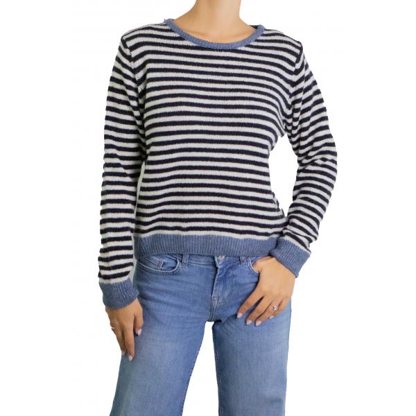 Maglioncino a righe con bordi a contrasto girocollo